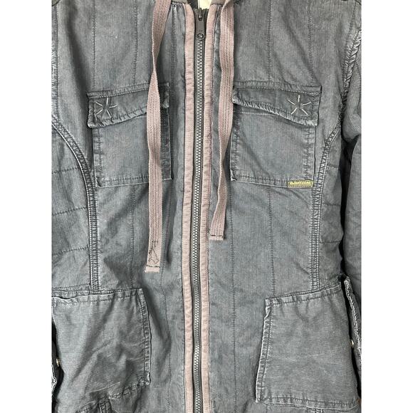 Horny Toad Blue Zip Up Pockets Hooded Lined Army Utility Jacket Size Large - Picture 7 of 7